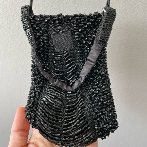 Vintage Y2K Black Beaded Sequin Style Mini Satchel Bag - Picture 5 of 12